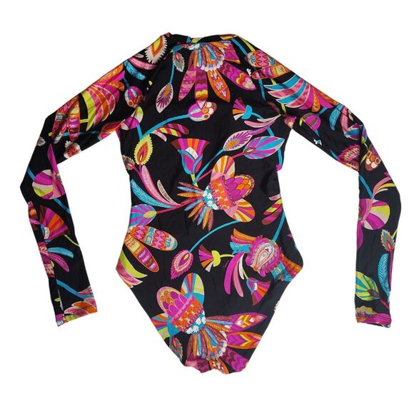 NWT Trina Turk Long Sleeve Zip-Up Paddle Suit Size S Neon Floral Style: 3691255 - Picture 2 of 11